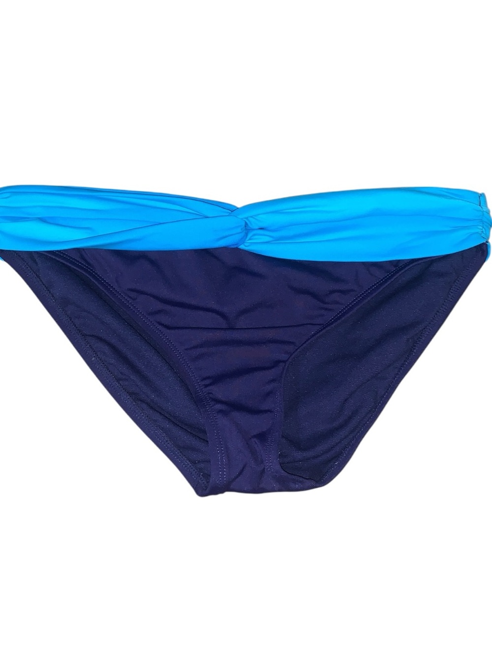 Liz Claiborne Two-Tone Navy and Bright Blue Bikini Bottom Twisted Ruched